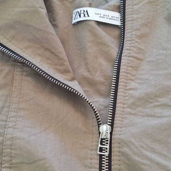 ZARA TOPSTITCHED BUSTIER Zip Front Khaki Cotton Blend Women's S Taupe Corset - Picture 14 of 15